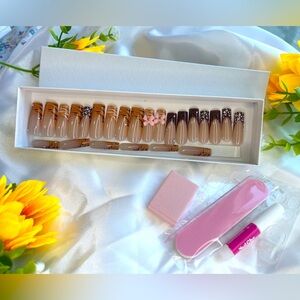 Wild Elegance Nude Press-On Nails with Animal Print and 3D Bow Accents